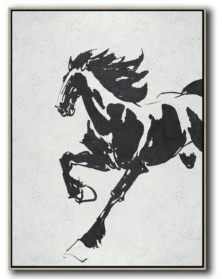 Acrylic Painting Canvas Art,Black And White Minimal Painting On Canvas - Extra Large Artwork